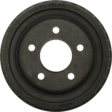 Front view of Centric C-Tek rear brake drum; dark metal with central bore and bolt holes.