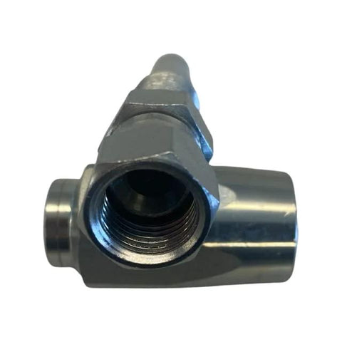 Hydraulic hose fitting, 3/8 in. female JIC, reusable 2-piece thread-on repair, silver metal body
