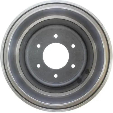 Front view of Centric C-Tek rear brake drum, gray metal with five lug holes