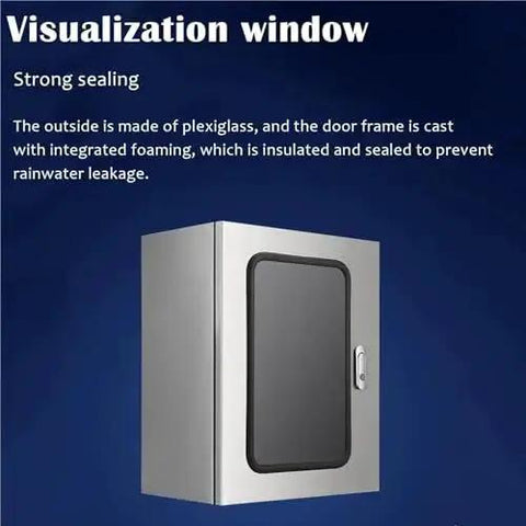 Stainless Steel Outdoor Electrical Enclosure Box with plexiglass window, 14x12x10 in, waterproof, for construction sites and control panels.