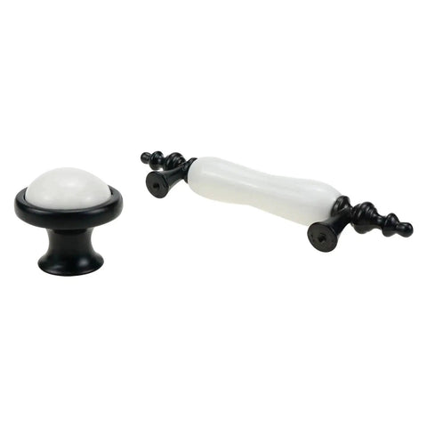 8 Pack Ceramic Drawer Pulls And Knobs Set In Black And White For Kitchen Cabinets And Wardrobes Includes Four Three Hole Centered Handles