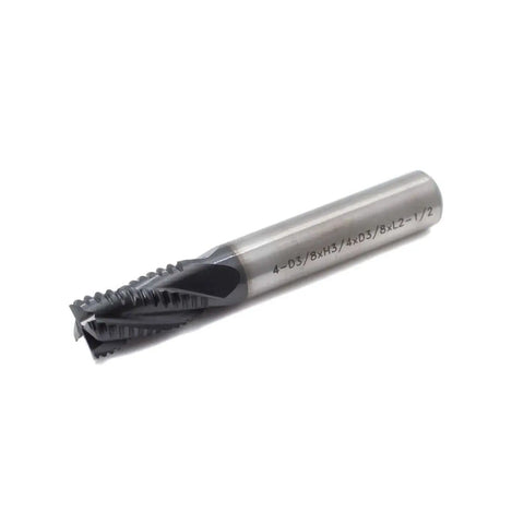 Roughing End Mill HSS Square Nose Four Flute Fine Tooth Bit Three Eighths Inch Shank Diameter Three Quarters Inch Flute Length Two and a Half Inch Overall Length Titanium Coated For Milling Metal Steels JESTUOUS