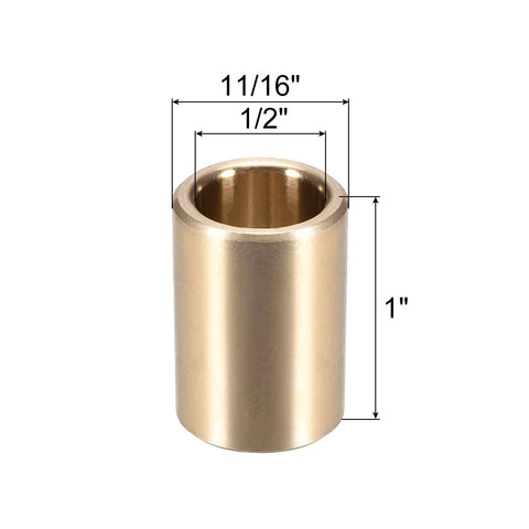 Self Lubricating Bronze Bushing Bearing Sleeve For Heavy Duty Machinery Half Inch Bore Eleven Sixteenth Inch Outer Diameter One Inch Length Low Friction Yet Wear Resistant Plain Bearing For Smooth Reliable Motion In Tough Environments