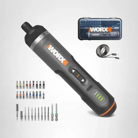 4V Lithium Cordless Screwdriver Kit With 30 Piece Accessory Pack, Easy To Use Electric Driver, Black and Silver, Rechargeable Battery