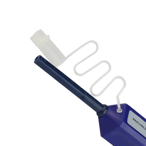 Zenithra fiber optic cleaner pen, blue body with white cleaning ribbon for 1.25mm LC/MU ferrules (front view)