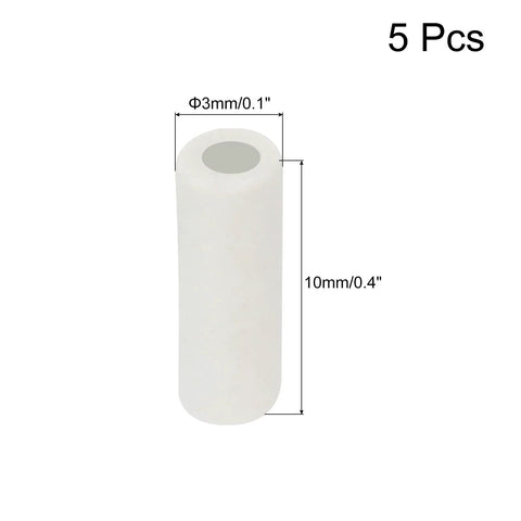Ceramic tube insulator, 3 mm outer diameter, 10 mm length, 1 mm bore, white, 5 pcs