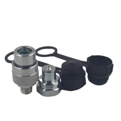 Amazon LX-KZE-B-03 3/8 NPT hydraulic quick coupler set with two dust caps; 10,000 PSI high-pressure connectors.