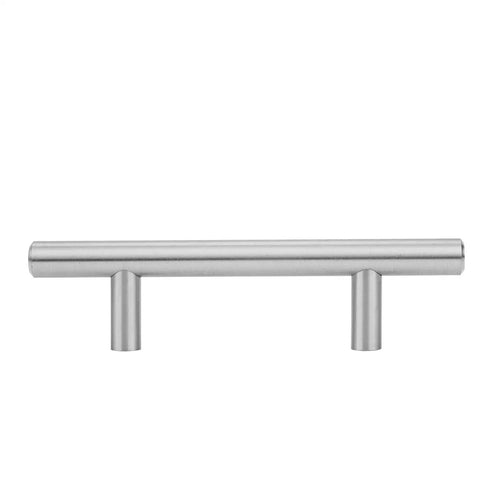 Euro Bar Cabinet Handle Satin Nickel Finish Five And Three Eighths Inch Long With Three Inch Center To Center Holes Bar Pull