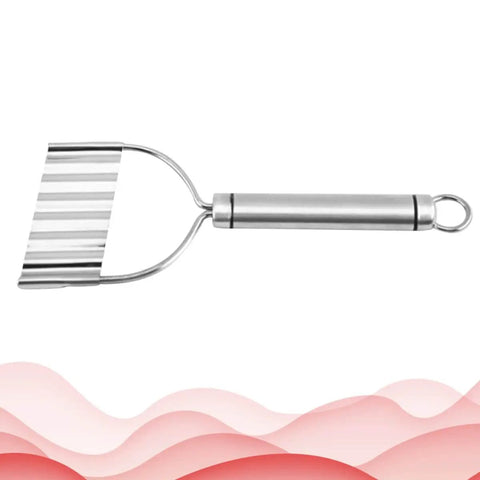 Front view of Two Pack Stainless Steel Ripple Potato Slicer And Crinkle Cutter with easy grip handle for home and restaurant use.
