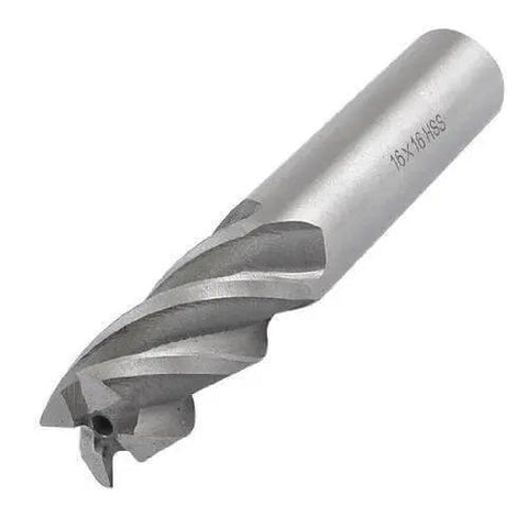 Beefy 16mm HSS End Mill With 16mm Shank 4 Flute Milling Cutter For Metalworking Straight Shank 95mm Total Length 32mm Cutting Depth Precision Ground For CNC Milling By Uxcell, side view