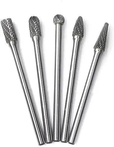 Heavy Duty 5 Piece Carbide Burrs Set JESTUOUS Pro Grade One Quarter Inch Shank Extended Long Double Cut Edge For Die Grinder Bits Drilling Solid Tungsten Carbide Rotary Files Ideal For Metalworking Wood Carving Model Engineering And Sculpting