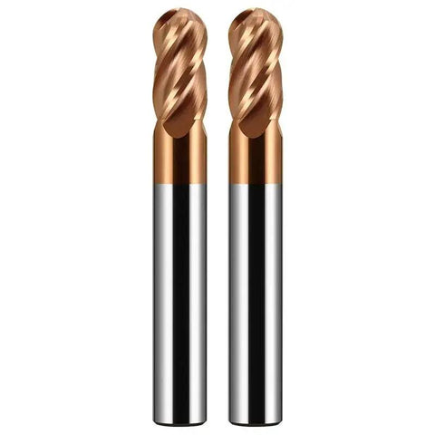 One Quarter Inch Carbide Ball Nose End Mill Bit With Four Flutes TiN Coated For Alloy Steels And Hardened Steels Two Inch Overall Length One Quarter Inch Shank Durable Tungsten Carbide Router Bit For Precision Milling