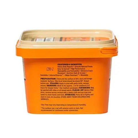 Side view of All Purpose Wood Filler Natural Finish 16 Oz Water Resistant Indoor Outdoor Use, showing packaging details.