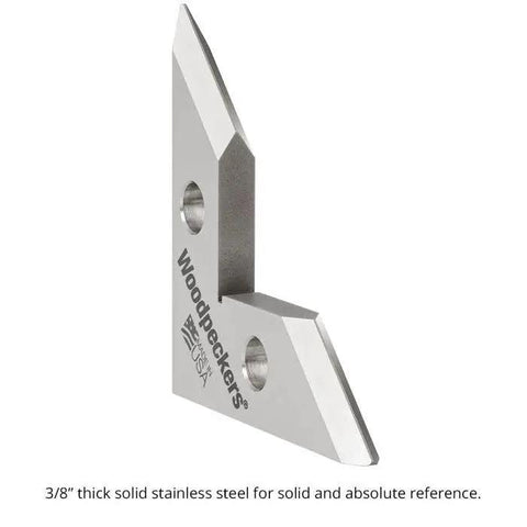 DeadNutz Machinist Square Three And One Half Inch Stainless Steel Precision Setup Tool With 0.0002 Inch Tolerance Inside And Outside Boss Level 90 Degree And 45 Degree Angles DNSQ-3 By Woodpeckers showing stainless steel construction
