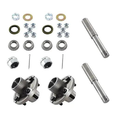 Trailer Axle Kit Set Of 2 With 4 On 4 Bolt Idler 1 Inch Hub Round BT8 Spindle For Standard Length Spindles Not Short Spindles Each Hub Rated 1250 Lb 2000 Lb Total Capacity Heavy Duty Build Easy Install Great For Trailer Upgrades And Repairs components