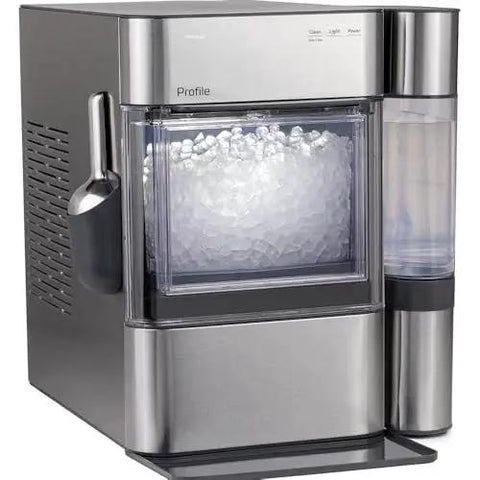 GE Profile Opal 2.0 Nugget Ice Maker With Side Tank Pellet Ice WiFi 38 Lb 24 Hr stainless steel countertop front view