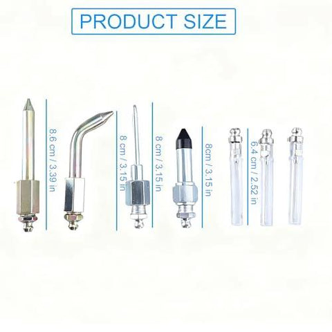 Costyleen 7pcs grease gun accessory kit with 3 grease nozzles, needle dispenser, rubber tip, straight and elbow fittings