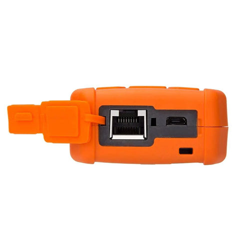 D YEDEMC fiber optic cable tester, orange handheld device with RJ45 port and FC/SC/ST universal interface