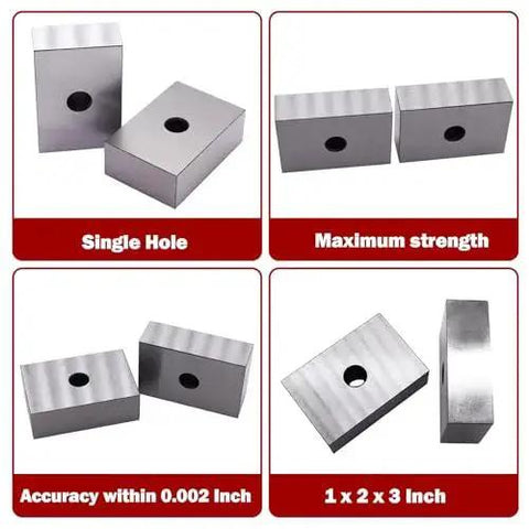 Image showing a Matched Pair One By Two By Three Inch Machinist Block Set with Half Inch Through Hole Hardened Steel RC 55-60.