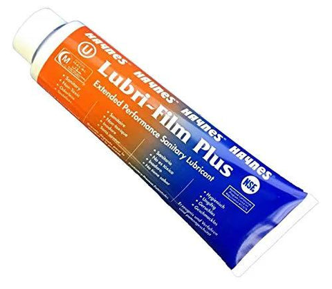 Haynes Lubri-Film Plus food-grade grease tube, O-ring lubricant, orange-blue label