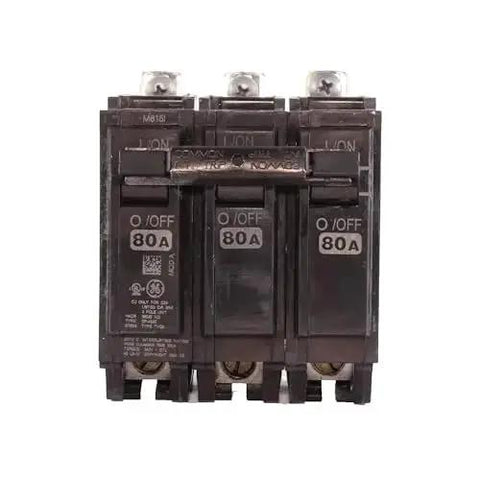 Q Line THQB32080 Three Pole 80 Amp Circuit Breaker With Bolt On Mount For 120 240 Volt Systems 10 kA Interrupt