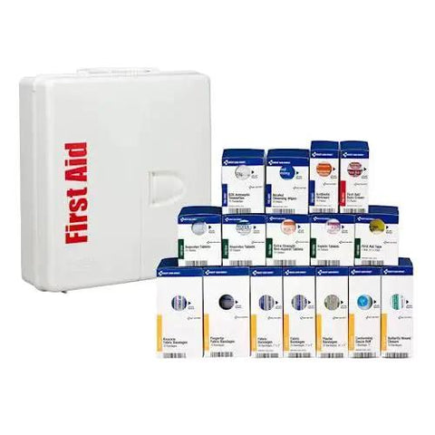 OSHA Compliant 50 Person Workplace First Aid Kit With 245 Pieces In Large Plastic Cabinet, SmartCompliance SmartTab ezRefill System