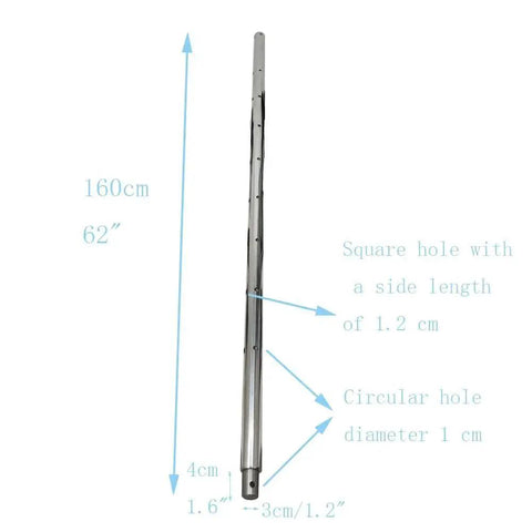 160cm metal rod with square and circular holes, 1.2cm and 1cm in size, used in versatile portable hole drilling boring machine for excavators.