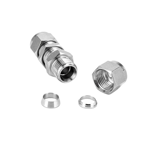 Pysrych 304 stainless steel bulkhead union compression tube fittings, 1/8 in. OD x 1/8 in. OD, pack of 2