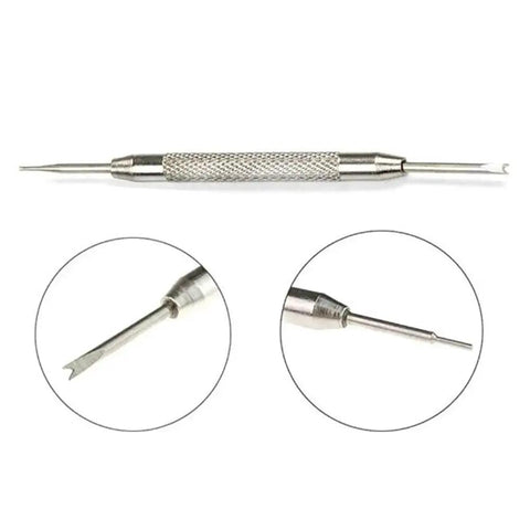 Spring Bar Tool Kit For Watch Bands No Fuss Link Remover And Pin Removal Set, stainless steel, double-ended tool, close-up view