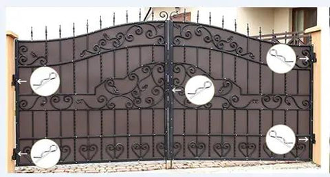 Heavy Duty Steel Double Loop Hitch Pin Clips Kit M4x100 20Pcs Multi Use Cotter Hairpin Fasteners installed on ornate gate