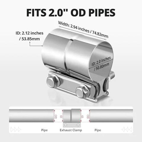 EVIL ENERGY 2.0-inch stainless steel exhaust clamp with lap-joint design for 2.0 in OD pipes (1 pc)