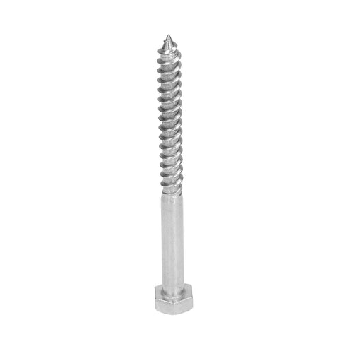 Self Tapping Hex Lag Screw, 304 Stainless Steel, Half Thread, for Carpentry and Wooden Structures, M8x100mm, single side view