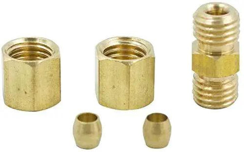 Brass Compression Tube Fitting Union Coupler 1/4 Inch OD To 1/4 Inch OD Pack Of 2 showing three-piece nut, sleeve, and body assembly