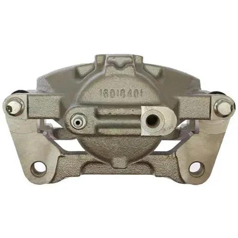 Front view of Raybestos Element3 silver brake caliper and bracket assembly (semi-loaded) for Chrysler/Dodge/Jeep