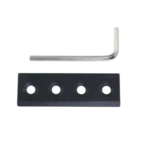 Premium Barn Door Track Splicing Connector 80x27mm Carbon Steel Black, four-hole plate with L-shaped tool visible.