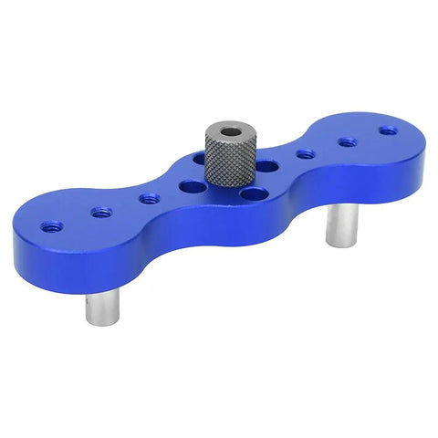 Pro Grade Dowel Drill Guide Jig for Woodworking with aluminum alloy body and CR12 steel bushings, 140mm blue precision hole positioner.