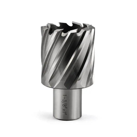 Slugger Annular Cutter Kit for Magnetic Drill Press, 1-3/8 Inch Cutting Diameter, 3/4 Weldon Shank, steel cutter front view