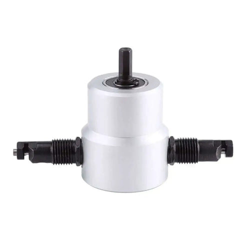 Power Drill Nibbler Attachment For Metal Sheets With Double Blade, 360 Degree Adjustable Head, shown side view