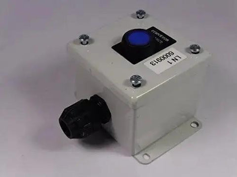 Used Industrial Control Panel Enclosure E1PBG SPL shown with rugged steel box and blue button, ideal for OEM and DIY projects.