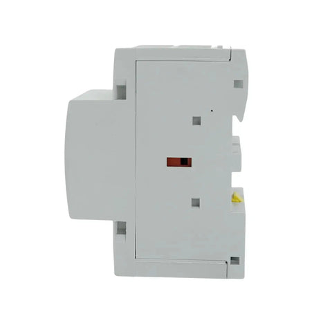 Side view of 8 Pole Contactor Bundle With Dual 4 Pole NO AC Contactors 120V Coil Heavy Duty 50 Amp IEC 400V, on 35mm DIN rail