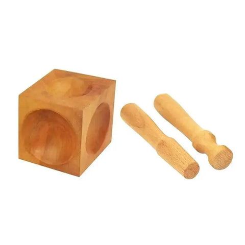 Wooden Square Dapping Block Punch Kit for DIY Doming and Stamping of Soft Metals, includes 1 block and 2 punches for jewelry making.