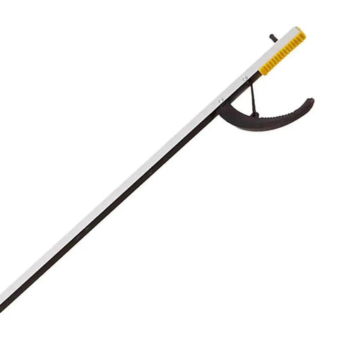 Extended Reach Reacher Tool For Easy Grabs And Recovery By DMI Claw Grabber For Elderly And Disabled Reaching Assist To Pick Up Trash Or From The Floor 32 Inch Non Folding Magnetic Claw Hand Gripper Arm Extension shown from side view with claw and handle visible.