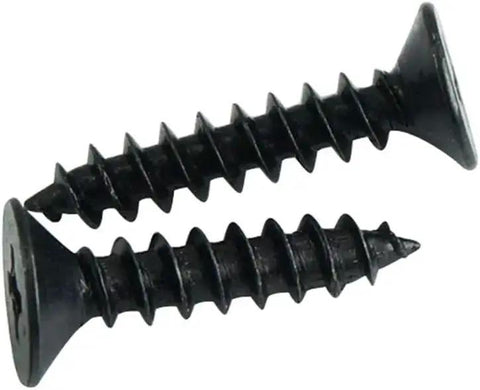 Close-up of Heavy Duty Self Tapping Screws Set in Black Countersunk Flat Head M1.2 And M1.4, precision machined steel for DIY projects.