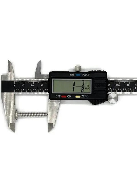 Digital caliper measuring Truss Head Exterior Screws For Marine Decks And Docks, 1 1/4 Inch Length, showing precise dimensions.