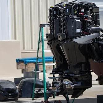 Marine engines by a workshop; ideal for Marine Grade Lubricant and Penetrating Oil for Boats and Gear NSF H1 Marine Formula.