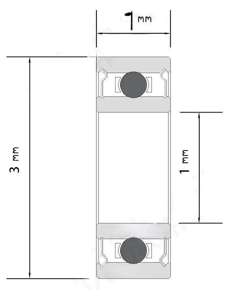 Diagram of Stainless Steel Mini Bearing 681 Full Bead 1 X 3 X 1 showcasing dimensions for four wheel drive and micro motors