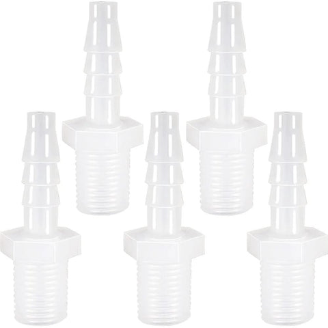 ANPTGHT plastic hose barb fitting, 1/4 inch barb to 1/4 inch NPT male, white, pack of 5