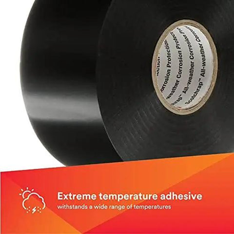 All-Weather Vinyl Corrosion Protection Tape 50, 2 in x 100 ft, Black PVC, roll with temperature resistance feature.