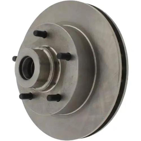 Centric C-Tek front brake rotor with hub and four wheel studs, silver metal