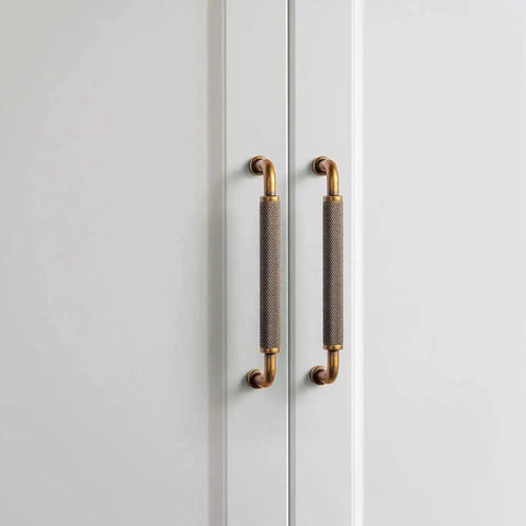 6 Pack 5 Inch Antique Brass Knurled Cabinet Pull Handles With Textured Non Slip Grip for Kitchen Cabinets